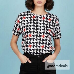 LulaRoe Irma Tunic Short Sleeve Red White Navy Blue Houndstooth XXS-XS 00-0